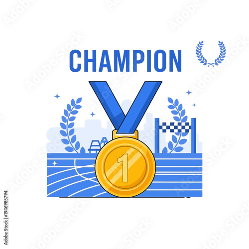 Illustrative Depiction of Championship Achievement, Victory, and First Place Medal