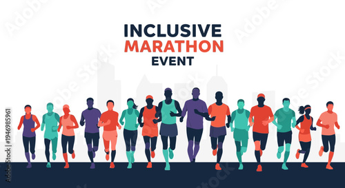 Inclusive Marathon Event Featuring Diverse Runners Across Various Backgrounds and Abilities