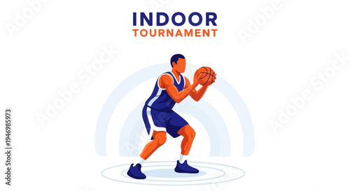 Indoor Basketball Tournament Illustration Depicting Athlete Playing in a Sports Championship