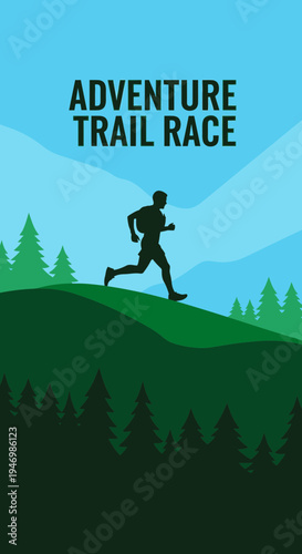 Inspiring Adventure Trail Race Illustration Depicting Runner on a Scenic Mountain Path
