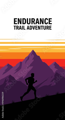 Inspiring Endurance Trail Adventure Illustration Depicting a Runner with Mountain Landscape
