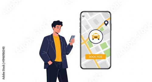 Man Using Phone with Map.