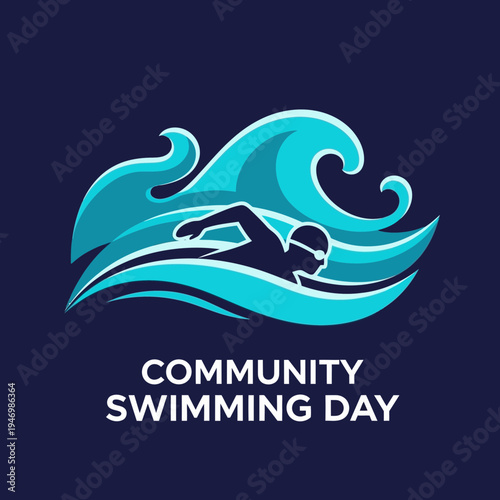 Inspiring Community Swimming Day Concept With Swimmer Silhouette And Dynamic Ocean Waves