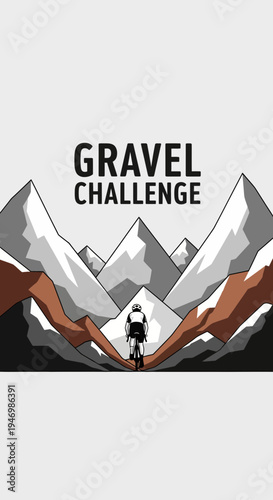 Inspiring Gravel Cycling Illustration Depicting a Mountainous Challenge for Adventure Enthusiasts