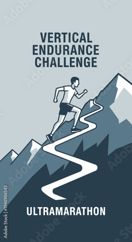 Inspiring Illustration of a Runner Ascending a Mountain for an Ultramarathon Challenge