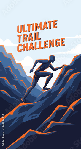 Inspiring Illustration Of A Person Scaling Rocky Mountains for The Ultimate Trail Challenge