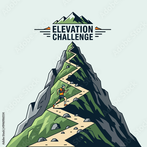 Inspiring Illustration Of A Runner Ascending The Mountainous Path During The Elevation Challenge