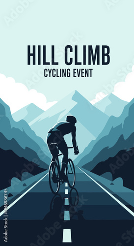 Inspiring Illustration of Cyclist Ascending a Mountain Road for a Challenging Competition