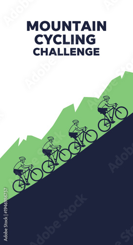 Inspiring Illustration of Cyclists Scaling Mountains, Perfect For Adventure Sports Promotion