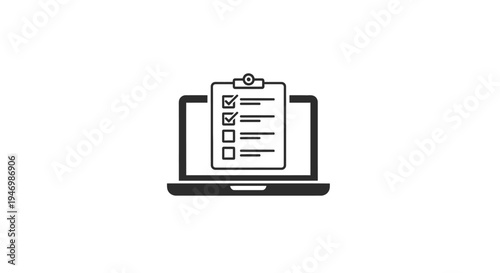 Laptop with clipboard and checklist.