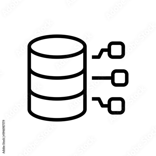 Database icon with network nodes for data storage and server management.