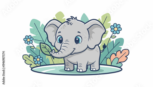 illustration of baby elephant with a flower