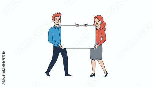vector of man and woman holding a white board
