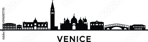 Venice city skyline silhouette vector illustration with famous landmarks isolated on white background travel architecture design template