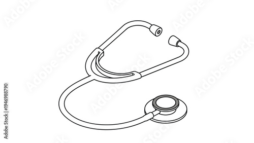 Essential medical stethoscope, meticulously rendered as a detailed line art illustration, symbolizing healthcare and diagnostic tools.
