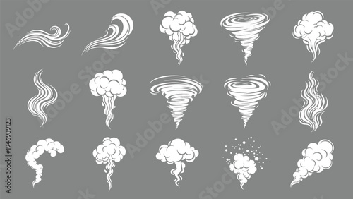 Extensive collection of diverse smoke, steam, and wind swirl effects, showcasing various dynamic patterns and abstract elements.