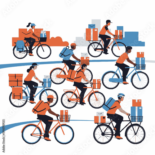 Delivery riders on bicycles with packages.