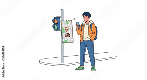 Man Using Smartphone on Street.