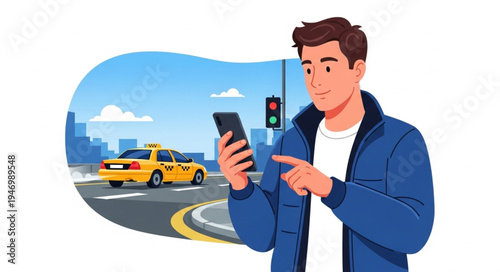 Man Using Smartphone on Street.