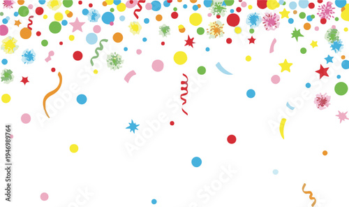 A colorful celebration scene with confetti and party decorations