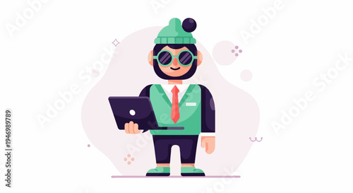 Quirky character with laptop