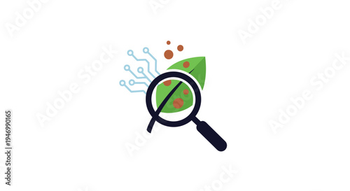 Magnifying glass on green leaf.