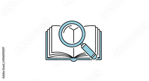 Magnifying glass on open book.