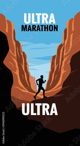 Inspiring Illustration of Ultra Marathon Runner Conquering Rugged Mountainous Terrain Outdoors
