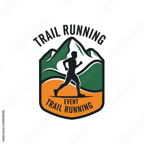 Inspiring Logo For Trail Running Event Shows Silhouette Of Runner In Mountainous Terrain