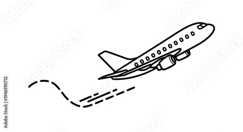 Airplane in flight with trajectory line