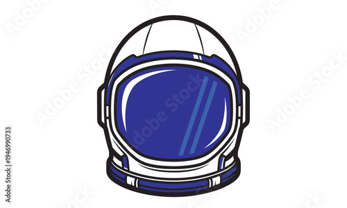 A professional flat vector icon of an astronaut's helmet with a deep blue glass visor and thick black outlines.