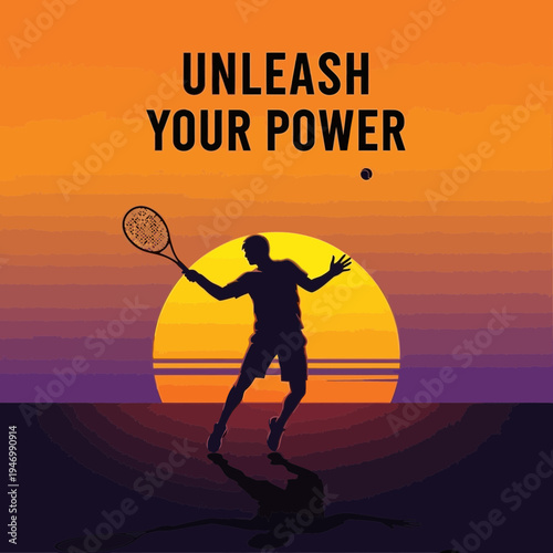 Inspiring Tennis Player Silhouetted Against Sunset Sky Showing Unyielding Strength and Determination