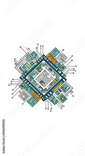 Circuit board chip abstract design technological network connections electronic