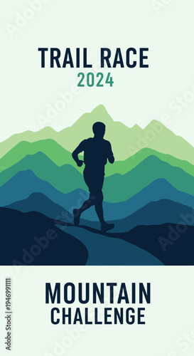 Inspiring Silhouette Of Trail Runner Conquering Mountain Peaks During Challenging Race