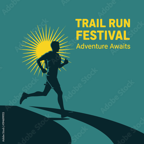 Inspiring Silhouette of Trail Runner Against Sunburst Symbolizing Adventure and Endurance