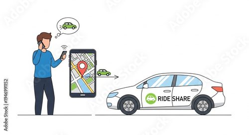Man using ride share smartphone.