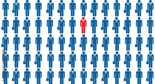 A crowd of blue people with one red person standing out