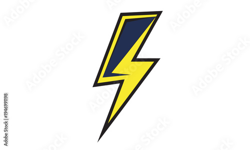 A dynamic, sharp yellow lightning bolt with a dark blue shadow and a thick black outline, symbolizing power or speed.