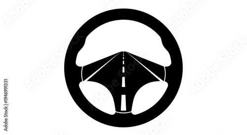 Steering wheel icon with road and white