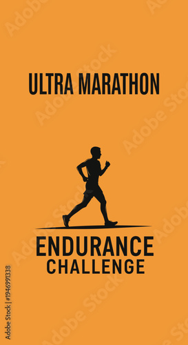 Inspiring Visual Depiction Of Ultra Marathon And Endurance Challenge On Orange Background