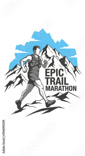 Inspiring Visual of a Marathon Runner Ascending Mountain Peaks for a Competitive Event