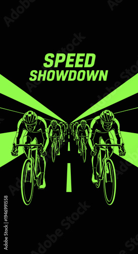 Intense Cycling Race Competition Speed Showdown Vibrant Neon