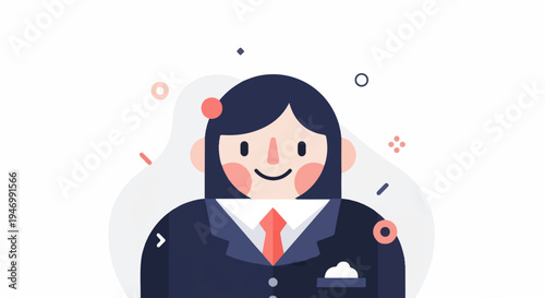 Animated female professional in suit with playful confetti