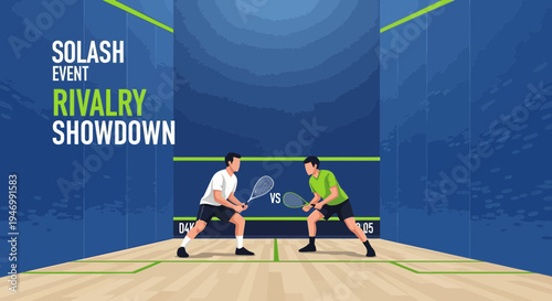 Intense Squash Match Depicting Rivalry And Competition With Sporty Graphic Illustration