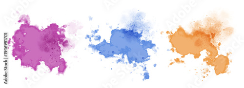 Watercolor stain decoration. brown purple blue colored splatter brush
