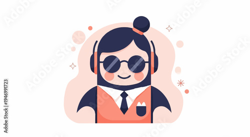 Cool character with headphones and sunglasses in a casual outfit