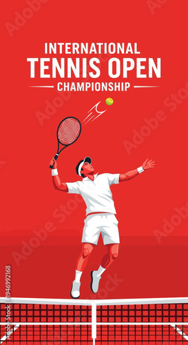 International Tennis Open Championship Design: Dynamic Sports Illustration with Player Action