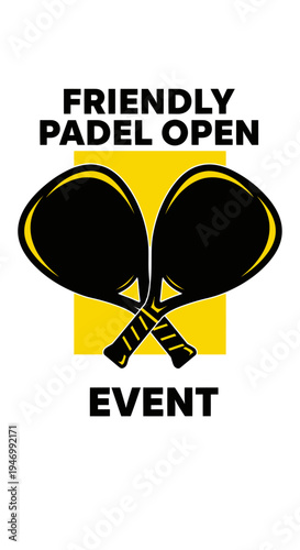 Inviting Friendly Padel Open Event Graphic Featuring Two Crossed Rackets In Bold Design