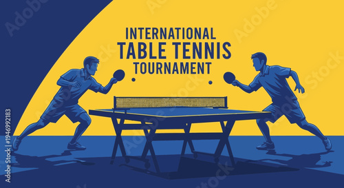 International Table Tennis Tournament Illustration Depicting Two Players in Dynamic Competition