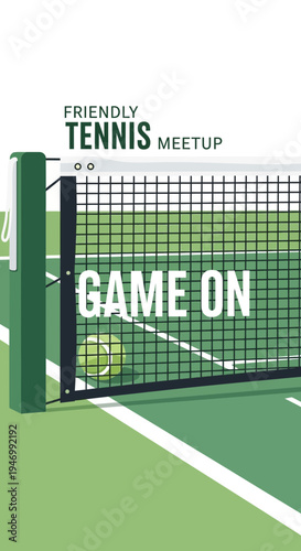 Inviting Imagery: Tennis Tournament Invitation, Featuring Net and Ball, Game On Announcement